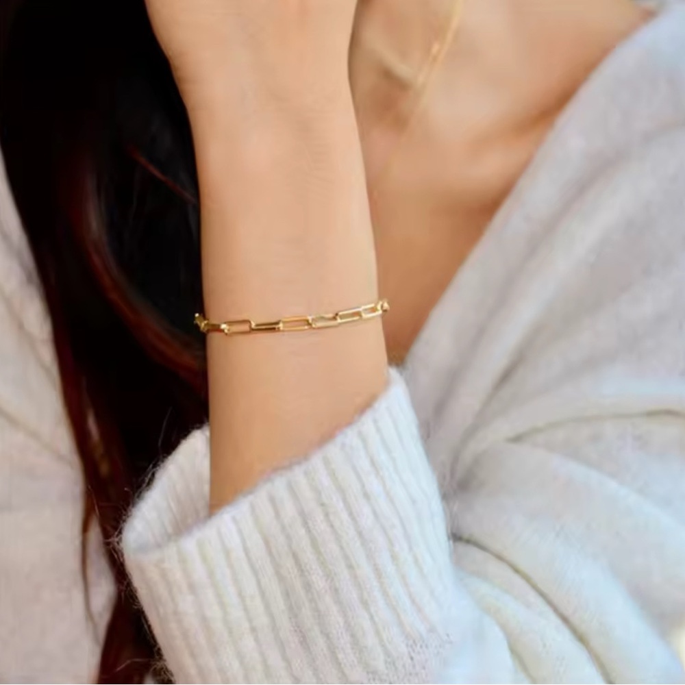 18K Real solid gold vaporized 5mm Paperclip gold link chain bracelet